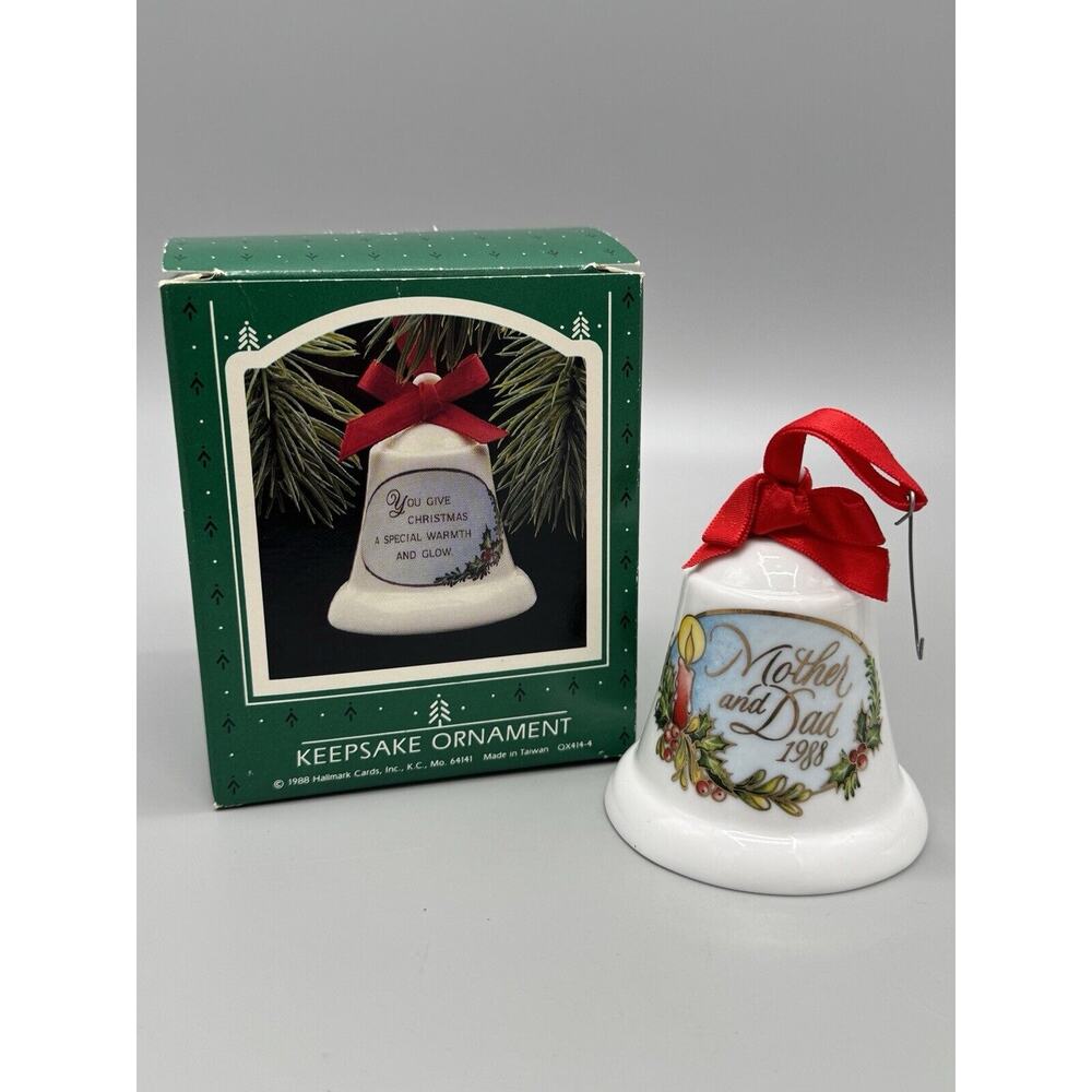 Vintage Hallmark Keepsake Mother And Dad 1988 Porcelain Bell Ornament